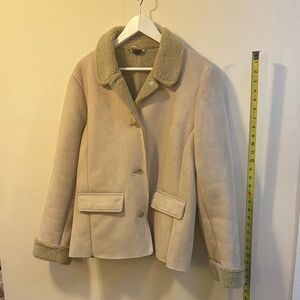 Lands End Women’s Cream Shearling-Trim Jacket Like New